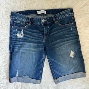 Distressed denim shorts